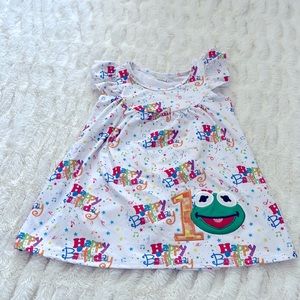 Custom made 1st birthday dress featuring Disneys Kermit the frog size 18 months.